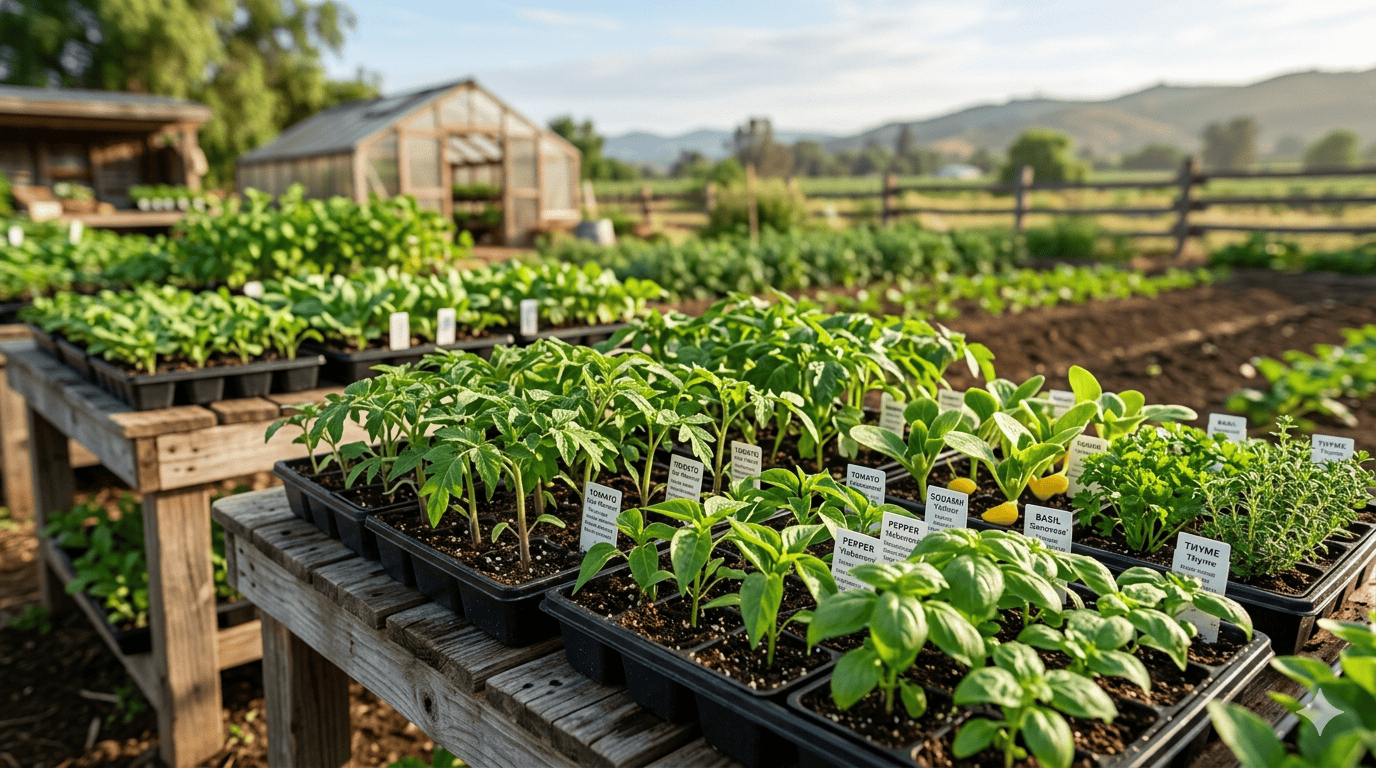 Fresh vegetables at an Inland Empire farmers market including tomatoes zucchini peppers cucumbers and greens